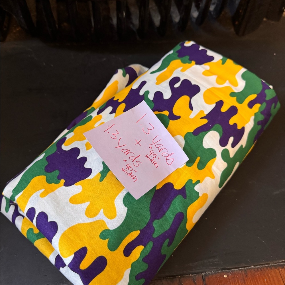 Multicolor Camouflage Cotton Fabric - Green, Yellow & Purple